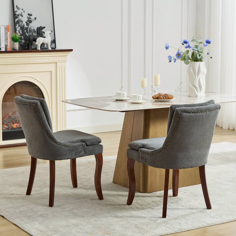 GDF Studio - Modern Chenille Upholstered Dining Chairs with Double-Layer Cushion & Curved Wood Legs, Set of 2