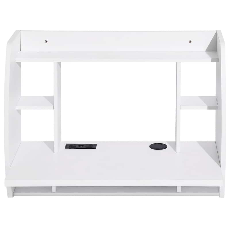 Wall Mounted Floating Desk for Home Office, Space Saving with Storage Shelves and Cubby