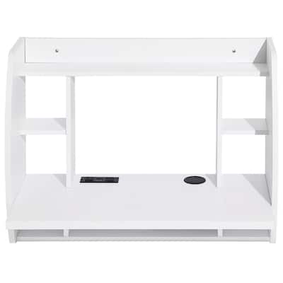Wall Mounted Floating Desk for Home Office, Space Saving with Storage Shelves and Cubby