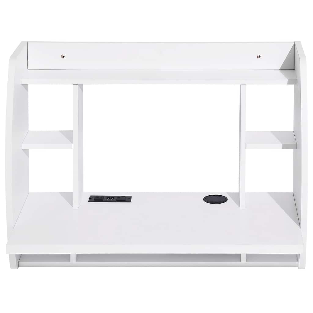 Wall Mounted Floating Desk for Home Office, Space Saving with Storage Shelves and Cubby