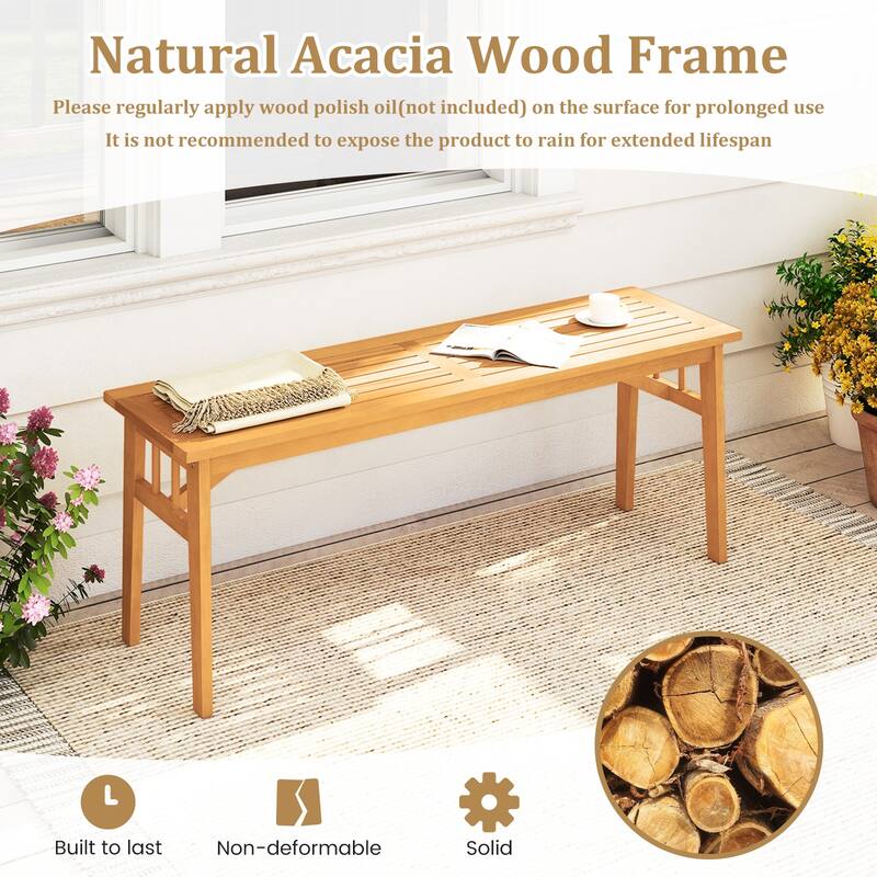48" Natural Acacia Wood Bench Backless Wooden Seat for Home Outdoor or Garden Use - 48" x 14" x 18"