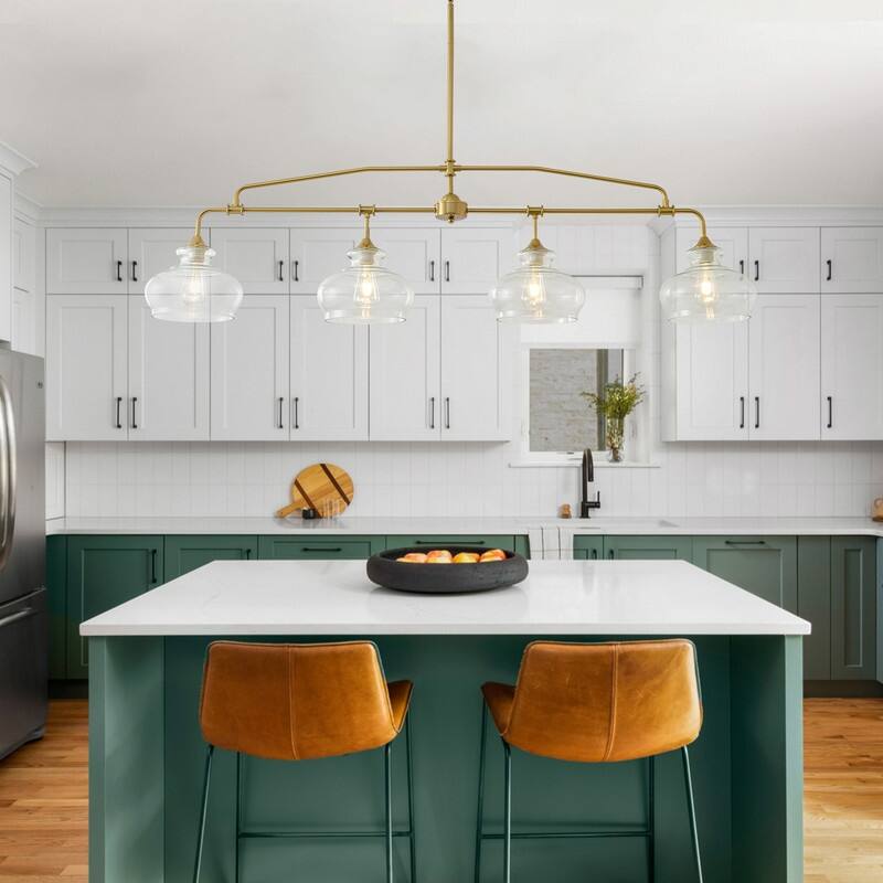 Modern Linear Chandelier Gold Chandeliers Kitchen Island Lighting with Clear Glass Shade - 3 / 4 / 5 Lights