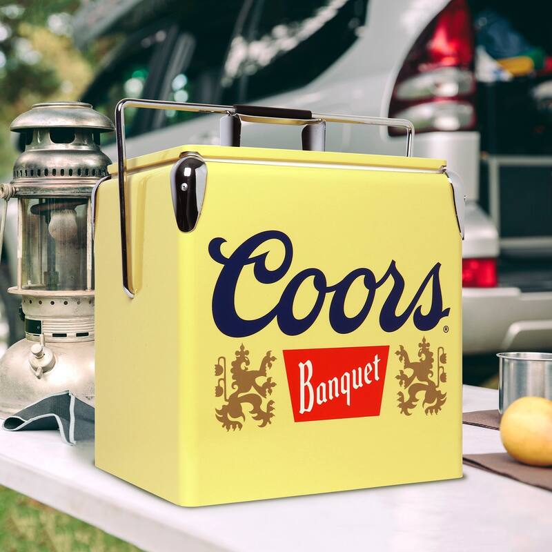 Coors Banquet Retro Ice Chest Cooler W/Opener 13L (14 qt) Yellow & Silver