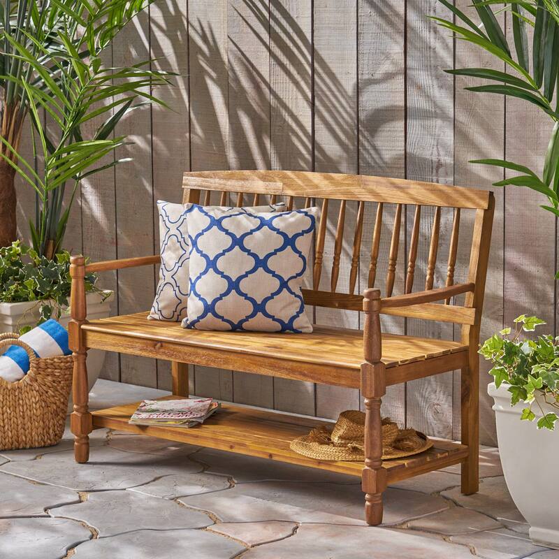 Lennon Acacia Wood Bench with Shelf by Christopher Knight Home