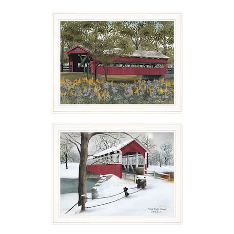 "Covered Bridge Collection III" 2-Piece Vignette by Billy Jacobs, White Frame