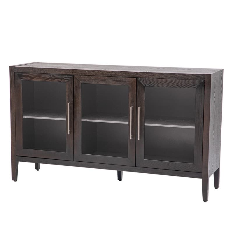 Wood Storage Cabinet with Three tempered glass doors and Adjustable Shelf
