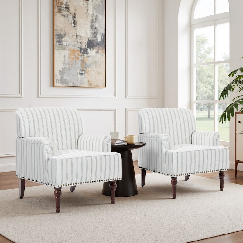 2 Set Upholstered Accent Chairs Nailhead Trim Armchairs