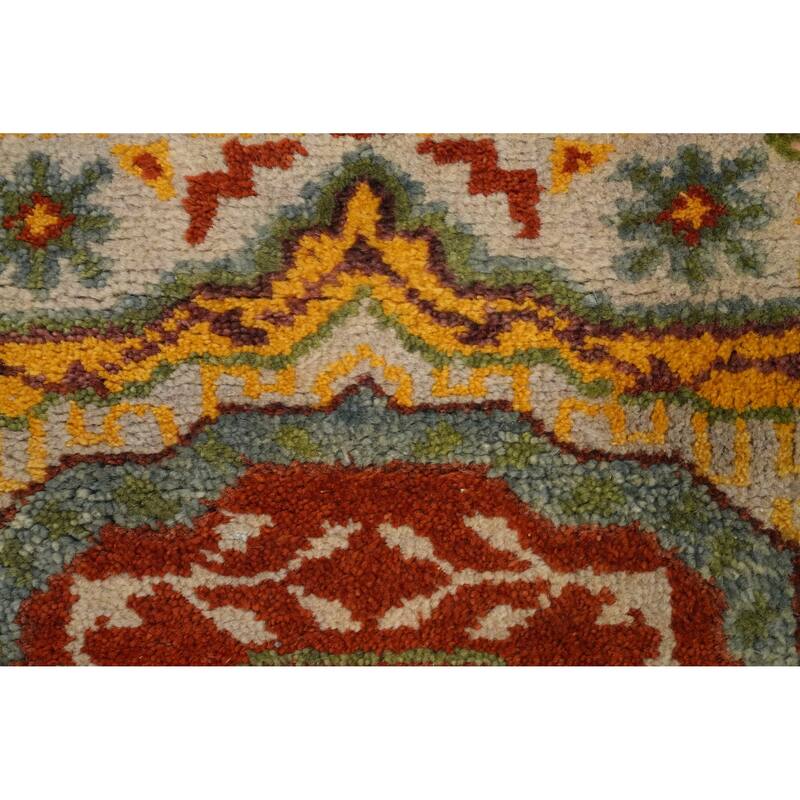 Hand Knotted Oriental 100% Wool Carpet Traditional Geometric Beige & Ivories Kazak Runner Rug - 7' 11'' X 2' 6''