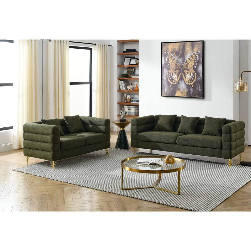 3+2 Teddy Fabric Sofa Combination - Chic Design with 5 Pillows