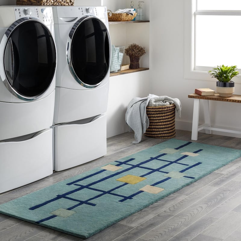 Livabliss Mid-Century Modern Forum Abstract Area Rug - 3' x 12' - Blue
