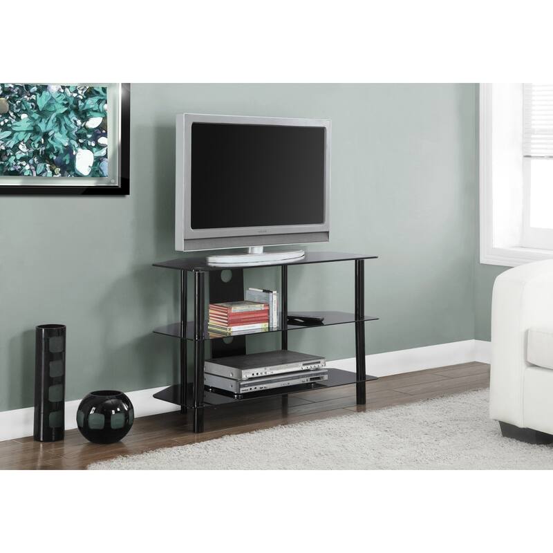 Tv Stand, 36 Inch, Console, Media Entertainment Center, Storage Shelves, Living Room - Black
