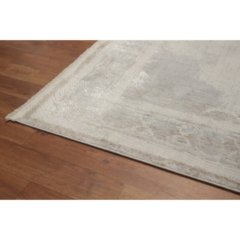 Machine Made Oriental Polyester Carpet Traditional Medallion Beige & Ivories Tabriz Area Rug - 7' 5'' X 5' 2''