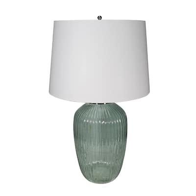 16x16x27 Inch Multicolor Glass Table Lamp with Linen Drum Shade for Living Room Bedroom