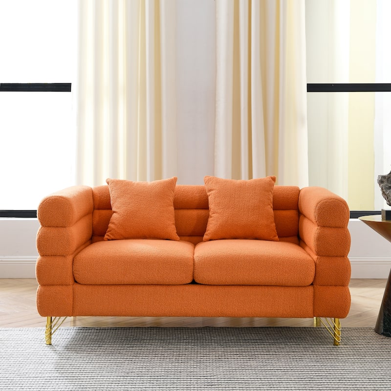 Modern 60" Loveseat Sofa with 2 Lumbar Pillows and Fashionable Golden Metal Legs