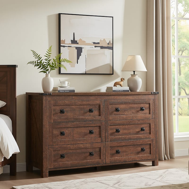 Farmhouse 6 Drawer Dresser, Wood TV Stand, Chest of Drawers - Reclaimed Barnwood