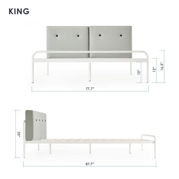 Maggie Metal Platform Bed With Upholstered Cushion Headboard Steel Slats Easy Assembly In Sky Grey On Sale Overstock 31950382