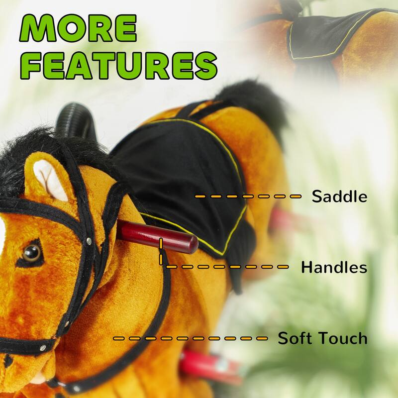 Interactive Rocking Horse for Kids with Neighing Sounds, Handles, and Stable Steel Frame for Toddlers