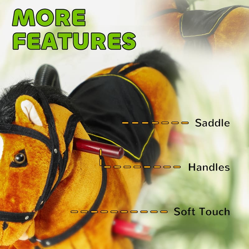 Spring Rocking Horse, Kids Ride on Horse, Plush Horse Ride-on with Sounds & Foot Stirrups, Saddle for Kids 3-8 Years - Brown