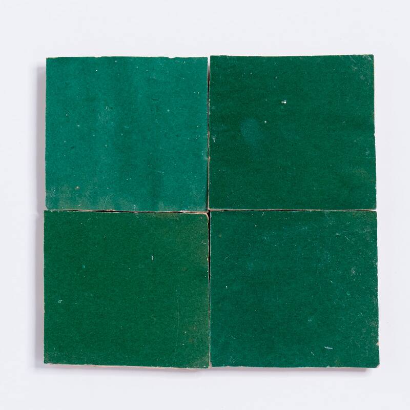 Handmade 4x4-in Moroccan Mosaic Solid Color Dark Green