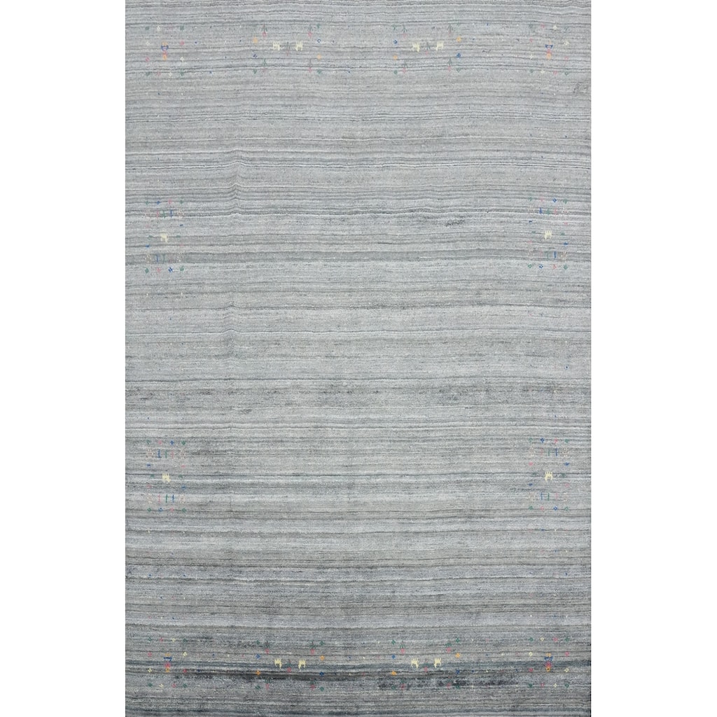 Hand Knotted Oriental Viscose Silk Carpet Tribal Animal Pictorial Greys & Charcoal Gabbeh Area Rug - 9' 10'' X 7' 11''