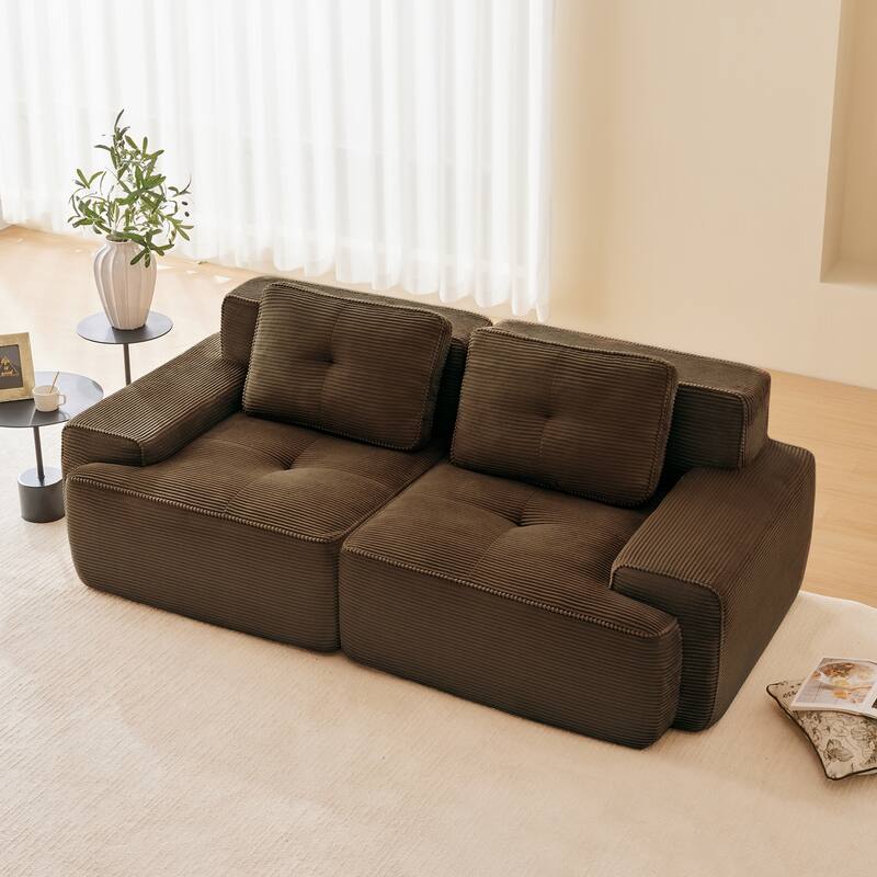 L-Shaped Chaise Lounge Sofa, Sectional Sofa with Curved Armrests, 2-Seater Recliner Couch with Deep Seat