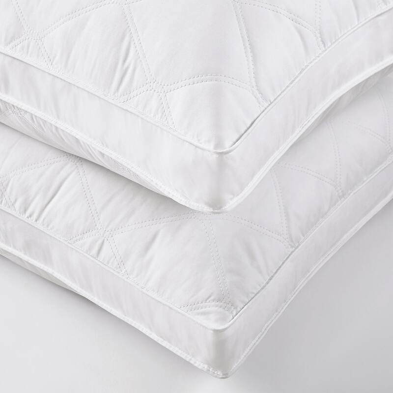 Medium Goose Feather Down Pillow with Quilted Cotton Cover Set of 2 - White