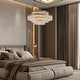 preview thumbnail 13 of 15, 32 in. Drum Modern Crystal Chandelier 4-Tier Gold Brass Kitchen Island Pendant Light for Dining Room