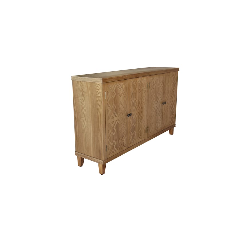 59" Brown Accent Cabinet with 4 Doors, Natural Wood Buffet Cabinet, Media Cabinet, Console Cabinet