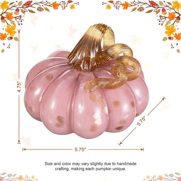 dimension image slide 7 of 13, Glitzhome Thanksgiving Handblown Glass Pumpkins Set Fall Harvest Table Centerpieces