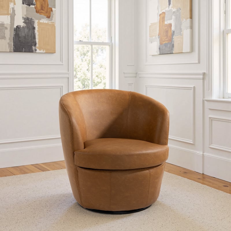 Modern Swivel Leather Accent Chair Upholstered Barrel Chair