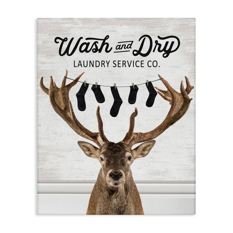 Stupell Vintage Laundry Elk Clothesline Canvas Wall Art Design By Lettered and Lined - 30 x 40