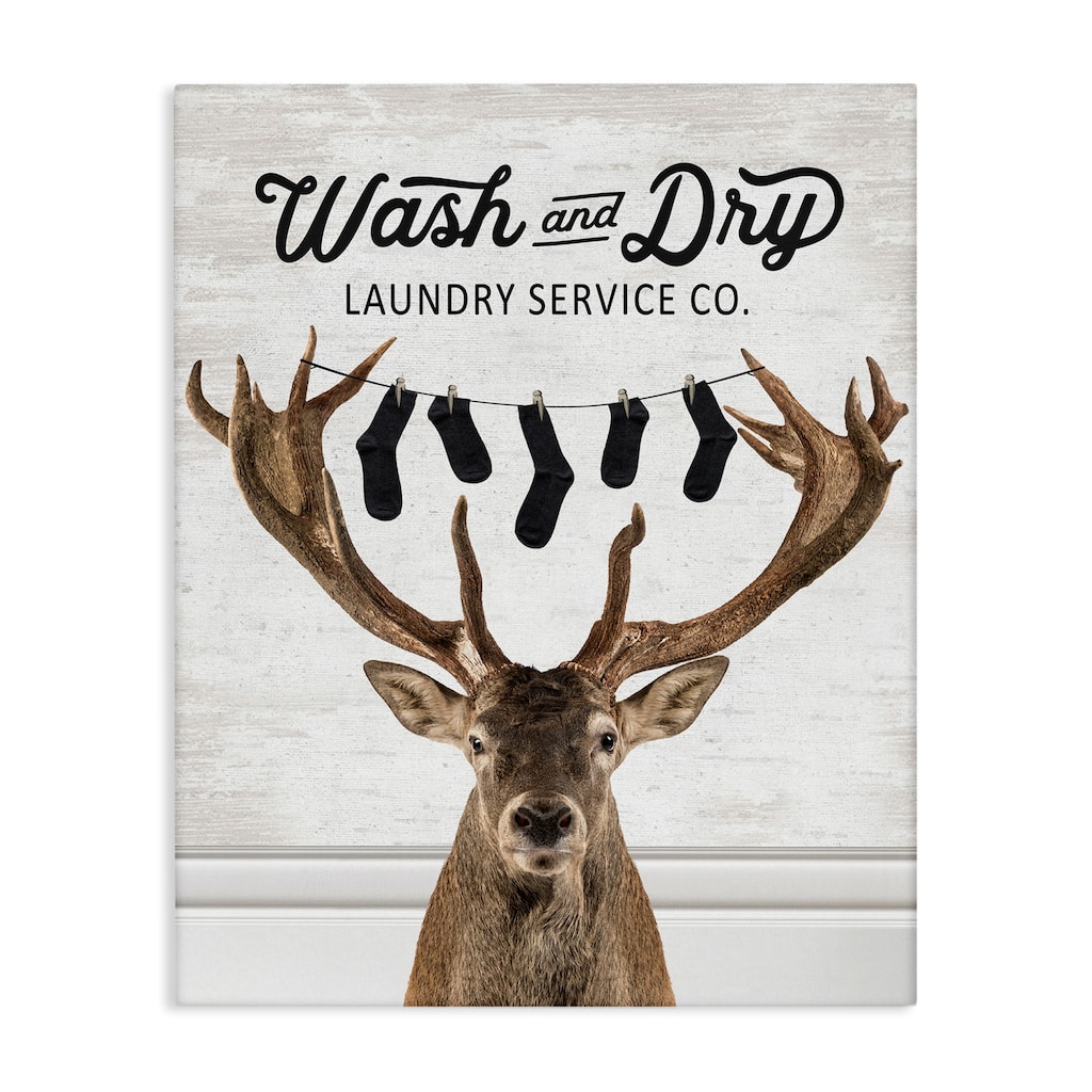 Stupell Vintage Laundry Elk Clothesline Canvas Wall Art Design By Lettered and Lined