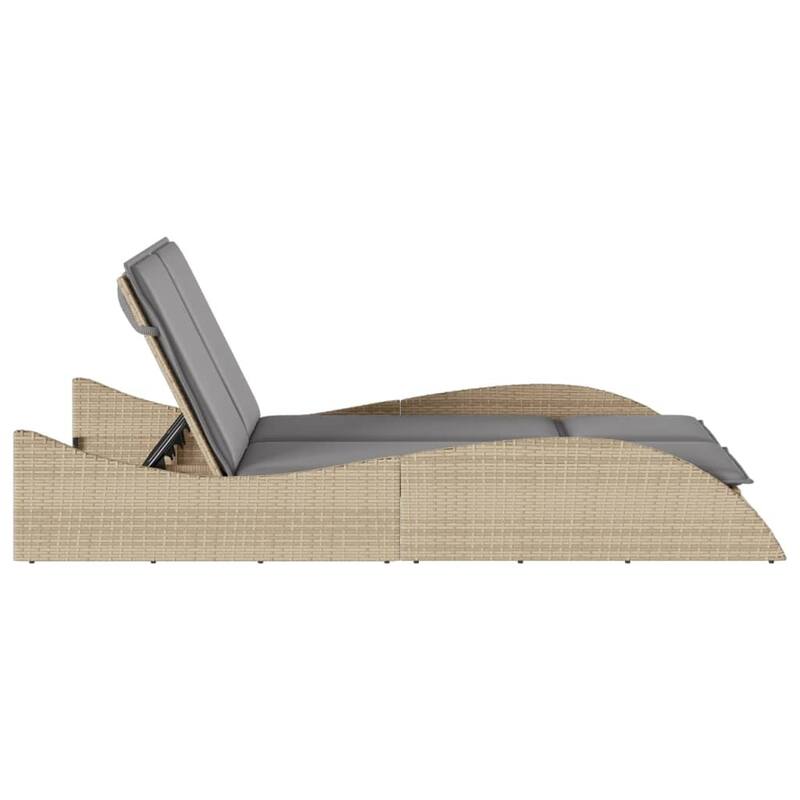 vidaXL Sun Lounger Beige PE rattan 44.9x80.7x28.7 in - 44.9" x 80.7" x 28.7"/ 1