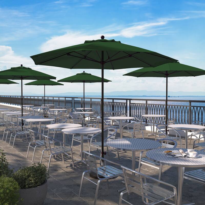 California Umbrella 9' Rd. Aluminum Frame, Fiberglass Rib Market Umbrella, Push Open, Bronze Finish, Pacifica Fabric - Hunter Green