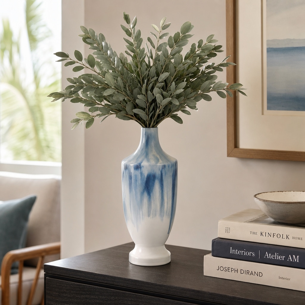 Decorative Jar - Blue Ceramic Tall Coastal with Lid, 16 in.