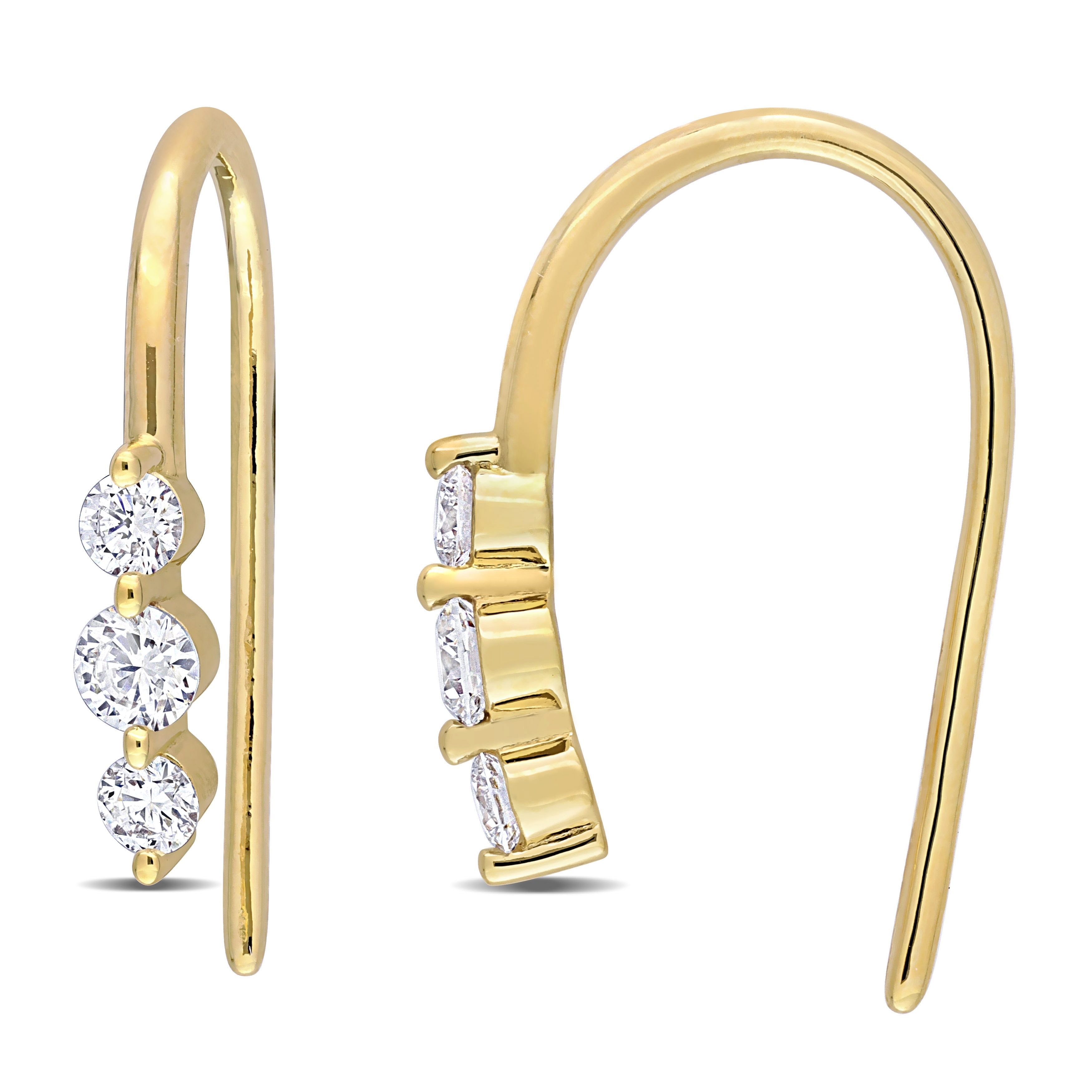 Miadora 1/2ct TDW Lab-Grown Diamond Hook Earrings in 18k Yellow Micron Silver