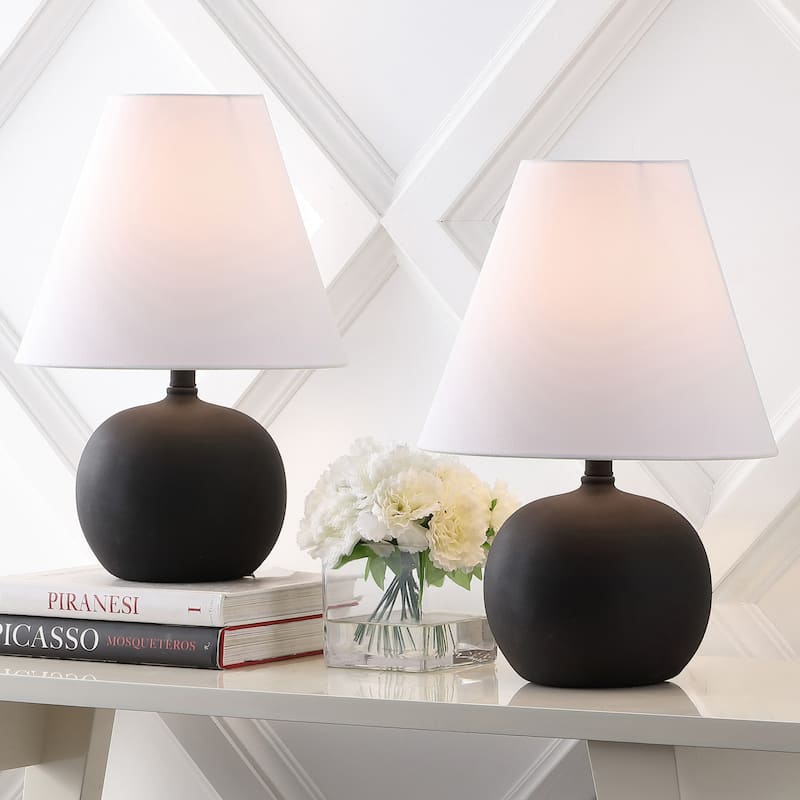 Asher 18.25" Minimalist Scandinavian Resin/Iron Gourd LED Table Lamp (Set of 2), by JONATHAN Y - Matte Black