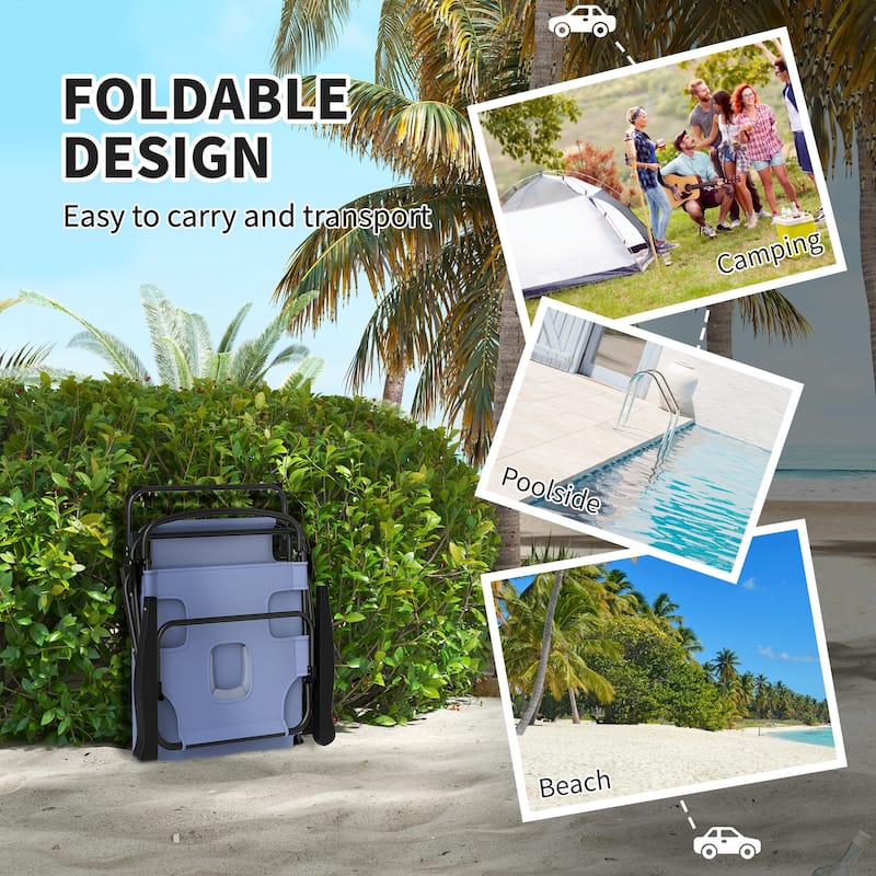 Adjustable Outdoor Lounge Chair Foldable Poolside Patio with Mesh Fabric and Metal Frame - 28.3" W x 76.4" D x 12.2" H