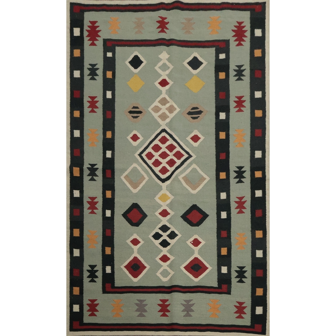 Hand Woven Oriental 100% Wool Carpet Southwestern Tribal Green Kilim Area Rug - 8' 0'' X 5' 0''