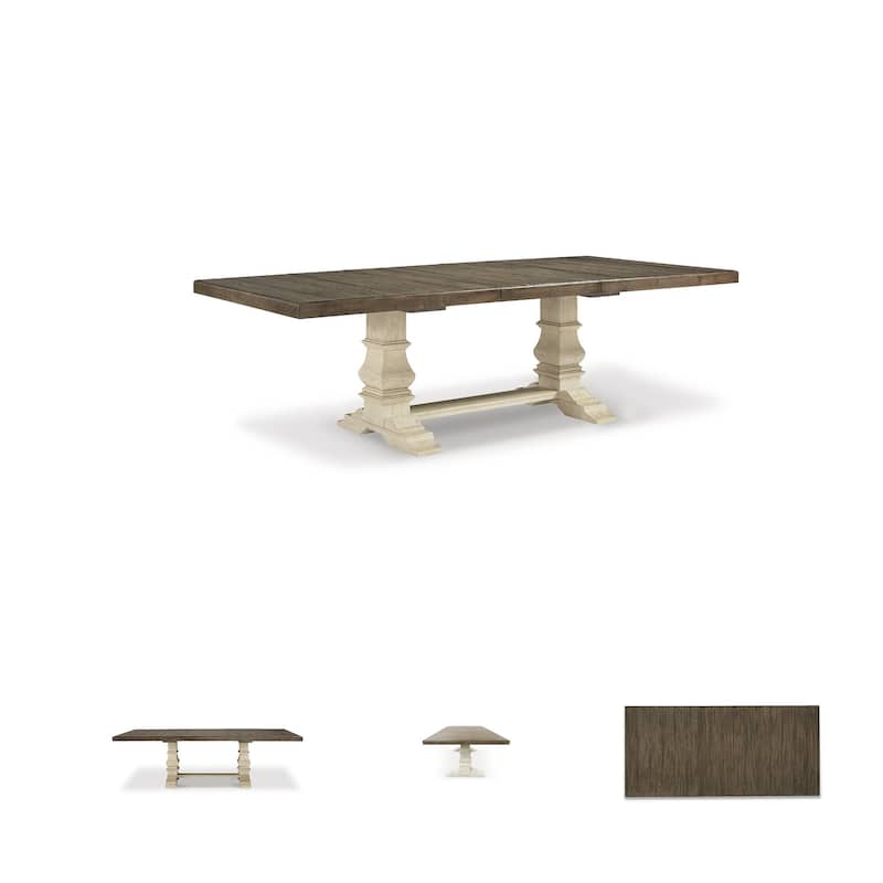 Signature Design by Ashley Bolanburg Brown / Antique White Extension Dining Table - 48"W x 103.25"D x 28.25"H