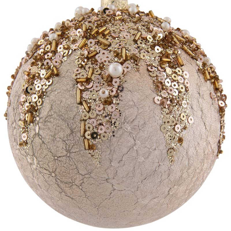 Beaded Sequin Shatterproof Christmas Ball Ornament - 4" - Champagne Gold