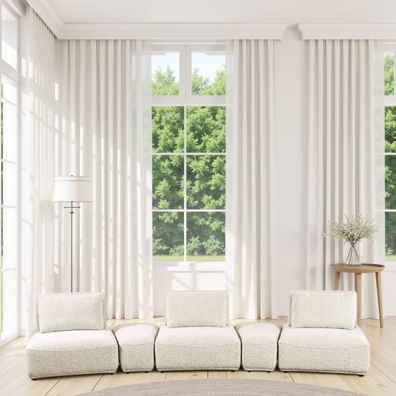 Stavan Modular Curved 3 Seat Sofa, Beige Boucle, Adjustable Seat Depth