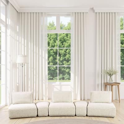 Stavan Modular Curved 3 Seat Sofa, Beige Boucle, Adjustable Seat Depth