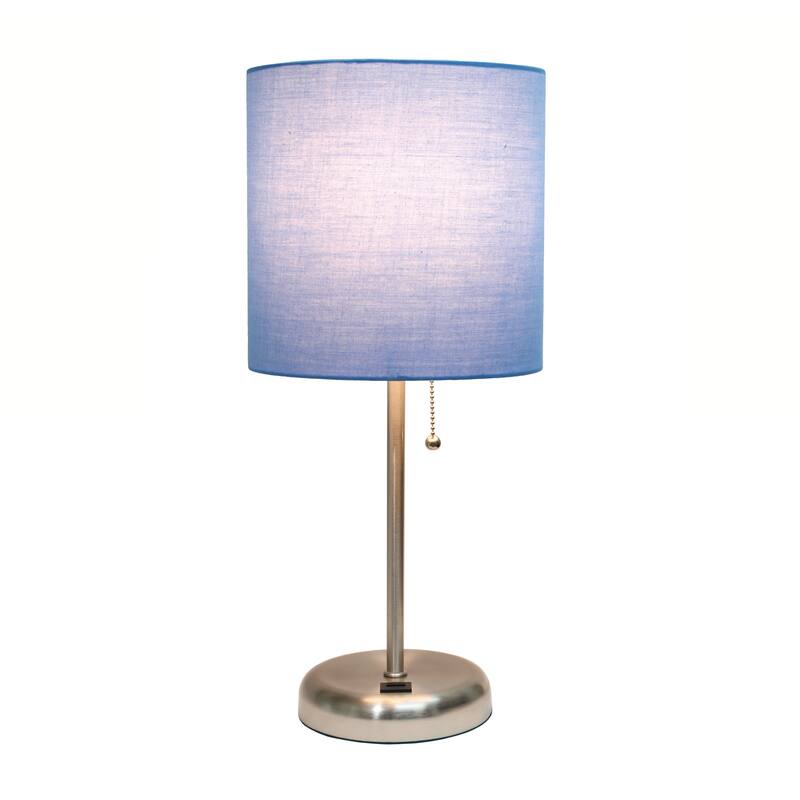 Stick Base Table Desk Lamp with Blue Drum Shade - 19.5" - Brushed Steel