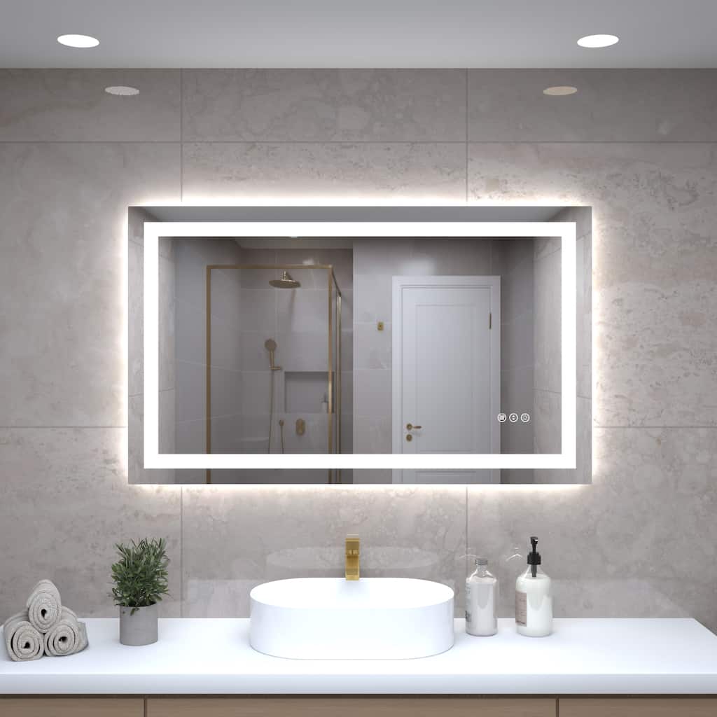 LED Bathroom Mirror with Front and Backlight, Large Dimmable Wall Mirrors with Anti-Fog, Memory, 3 Colors, LED Vanity Mirror