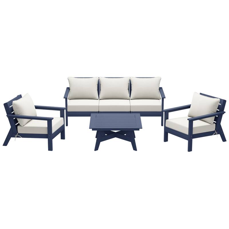 Birchwood All Weather HDPE Outdoor Patio Navy Blue Deep Seating Conversation Set (6-Piece Set)