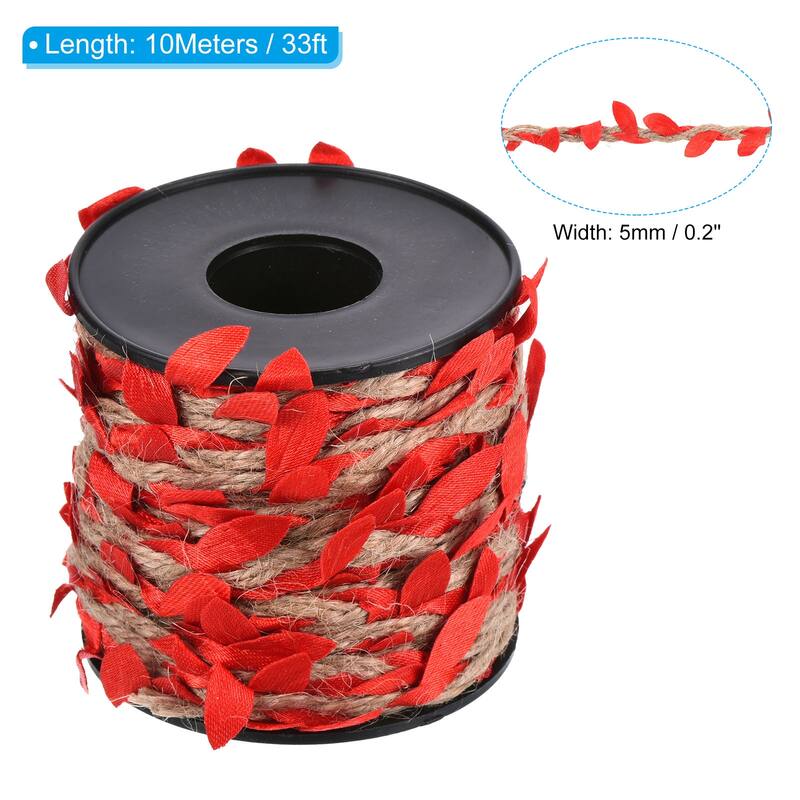 33ft 5mm Burlap Leaf Ribbon Artificial Vine Natural Jute Rope Twine - Red