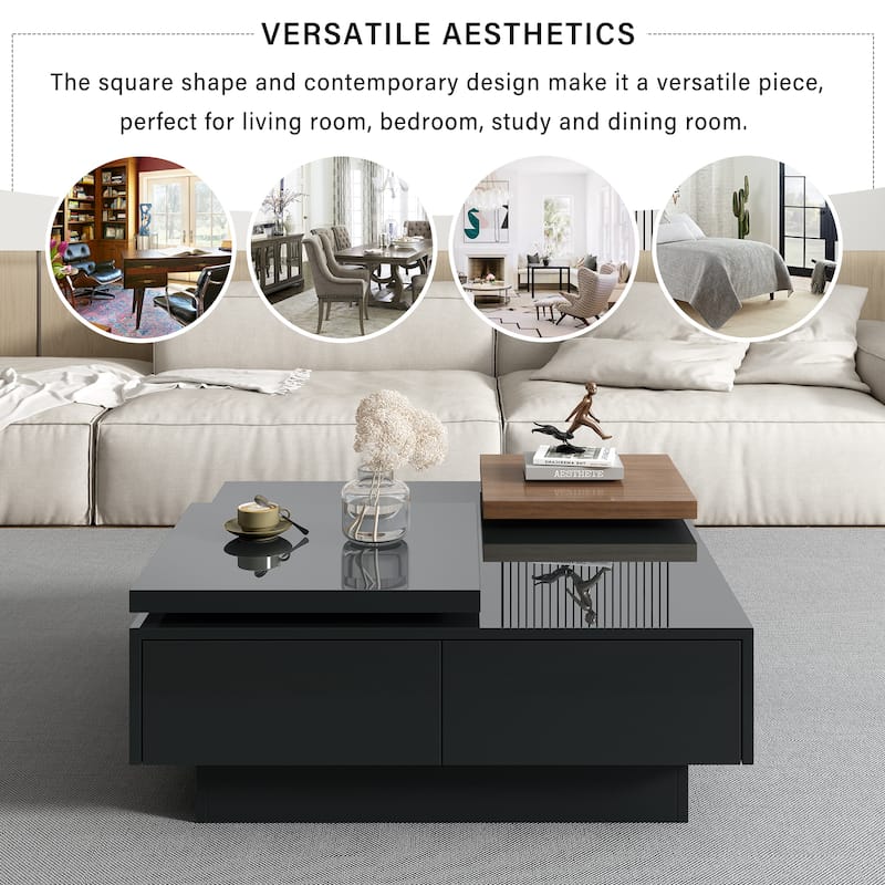 Movable Top Coffee Table with High Gloss finish - 31.5'' D x 31.5" W x 13.2" H