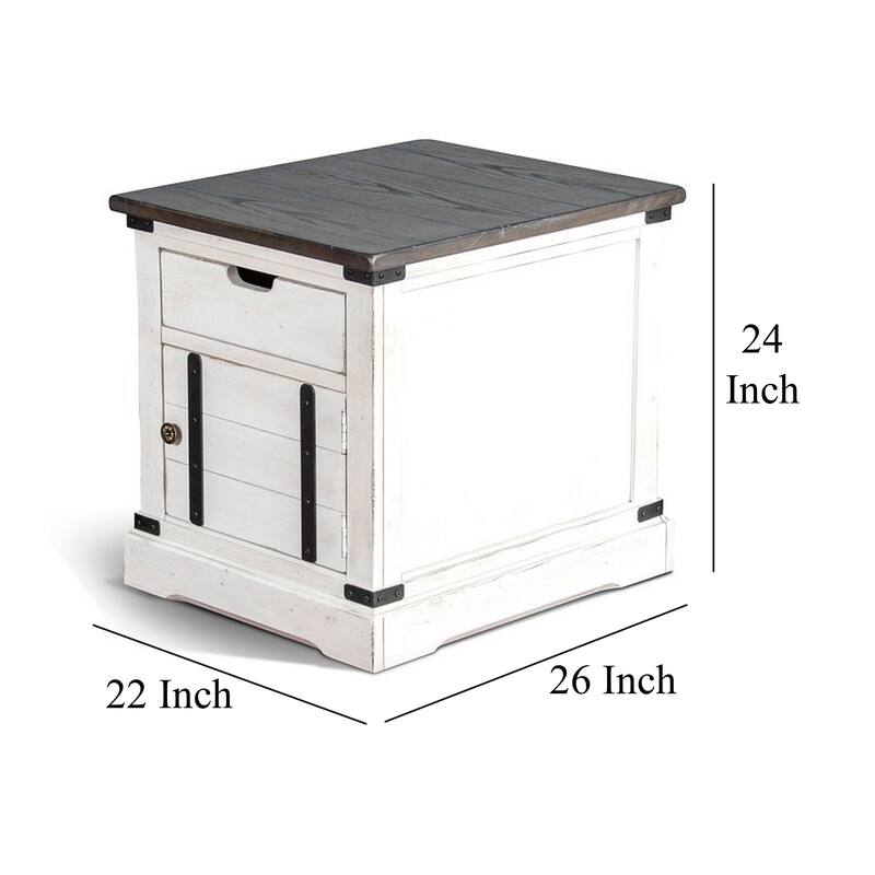 Laibi Side Table, French Country White, Brown Mahogany Wood, 26x22 Top