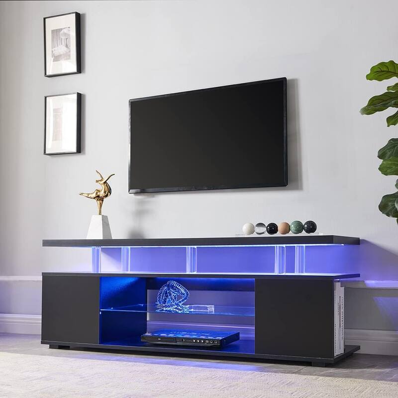 63" LED Gaming TV Stand with Cabinet & Multi-Colored LED for 70" TVs